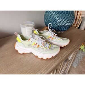 Sorel Kinetic Impact Lace Sneaker Womens Sea Salt Neon Yellow Orange Size 6.5